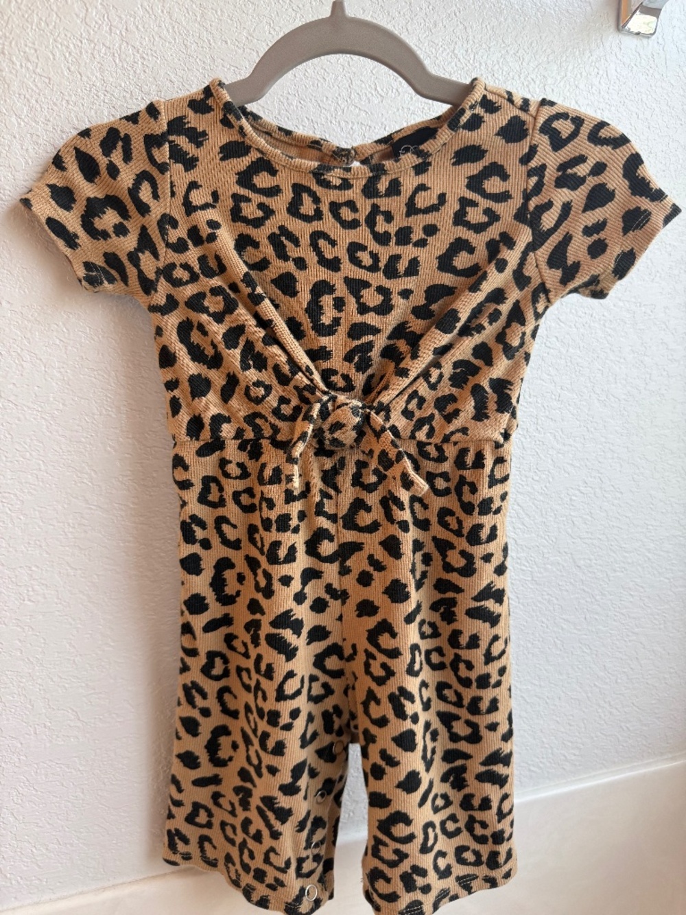 Class Club Leopard Print Ribbed Tie-Front Romper | 12M